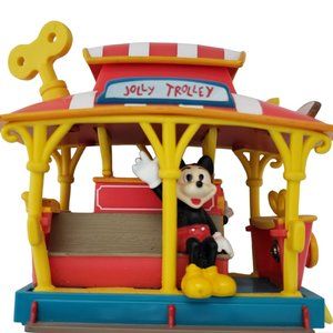 Disney Vintage Mickey & Minnie Mouse Toontown Jolly Trolley Pullback Toy